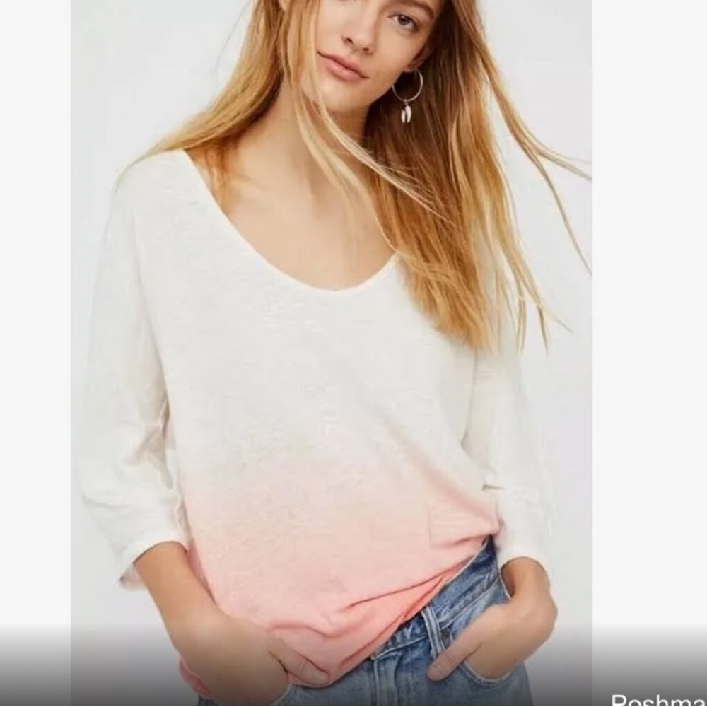 Free People We The Free “Strawberry” Ombré Dil Dye Cotton Linen shirt size small